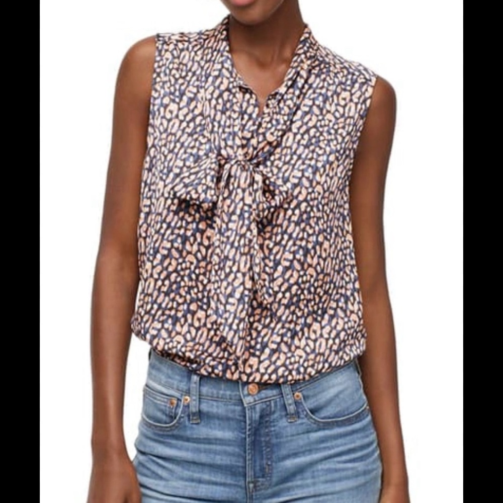J Crew WOMENS LEOPARD DRAPEY TIE NECK BLOUSE